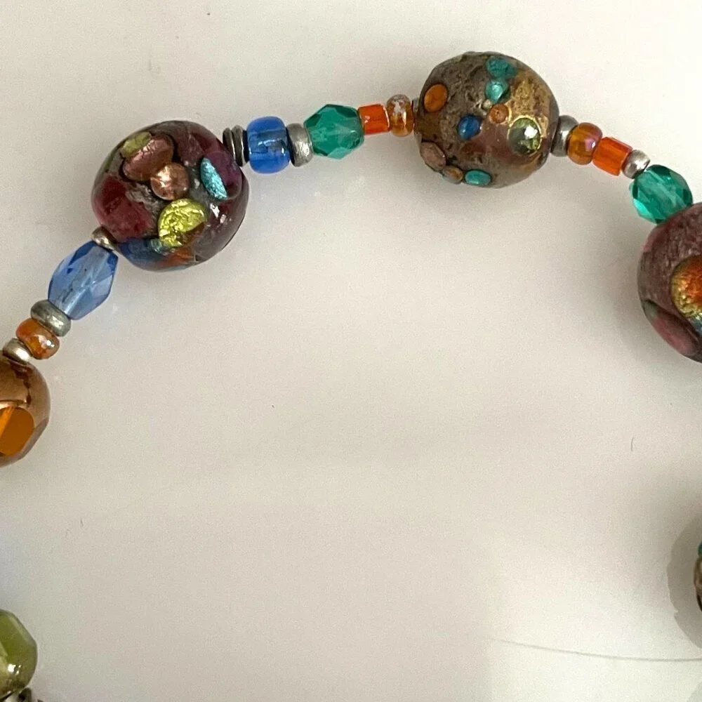 Irma Obregón Sterling Silver Evil Eye Lampwork Bead Handmade Stretch Bracelet OS